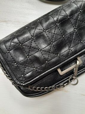 Zara Black Quilted Studded FauxLeather Crossbody with Chain Strap
